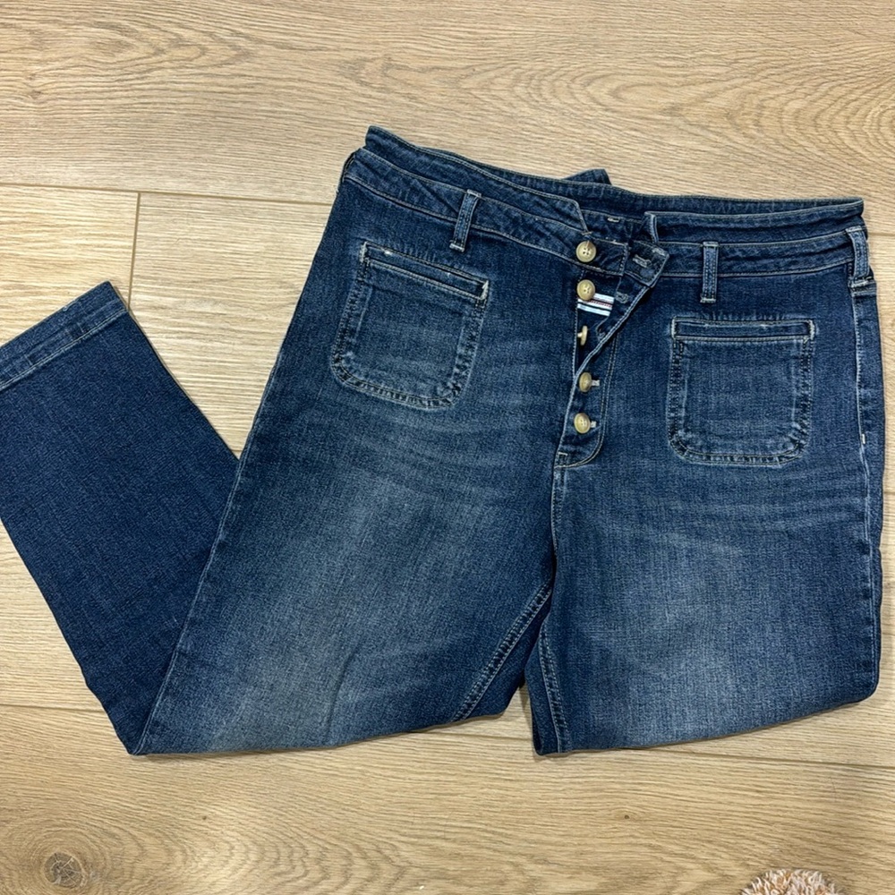 Pilcro And Letterpress Anthropologie Button Fly Jeans SZ 32 High Rise Slim Crop